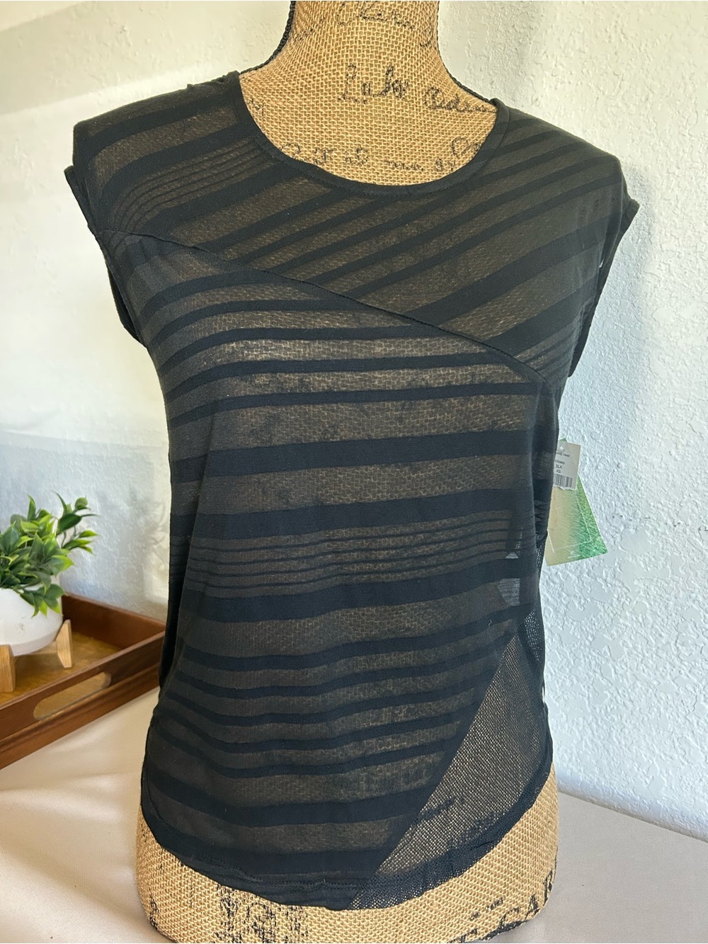 Rip Curl Black Sheer Striped Tank Top